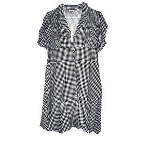 Black & White Gingham Lovestitch Womens Dress With Button Front & Short Sleeves
